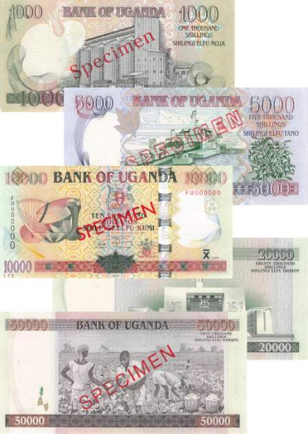 Uganda Set p43a p47c 1000 bis 50.000 Shillings